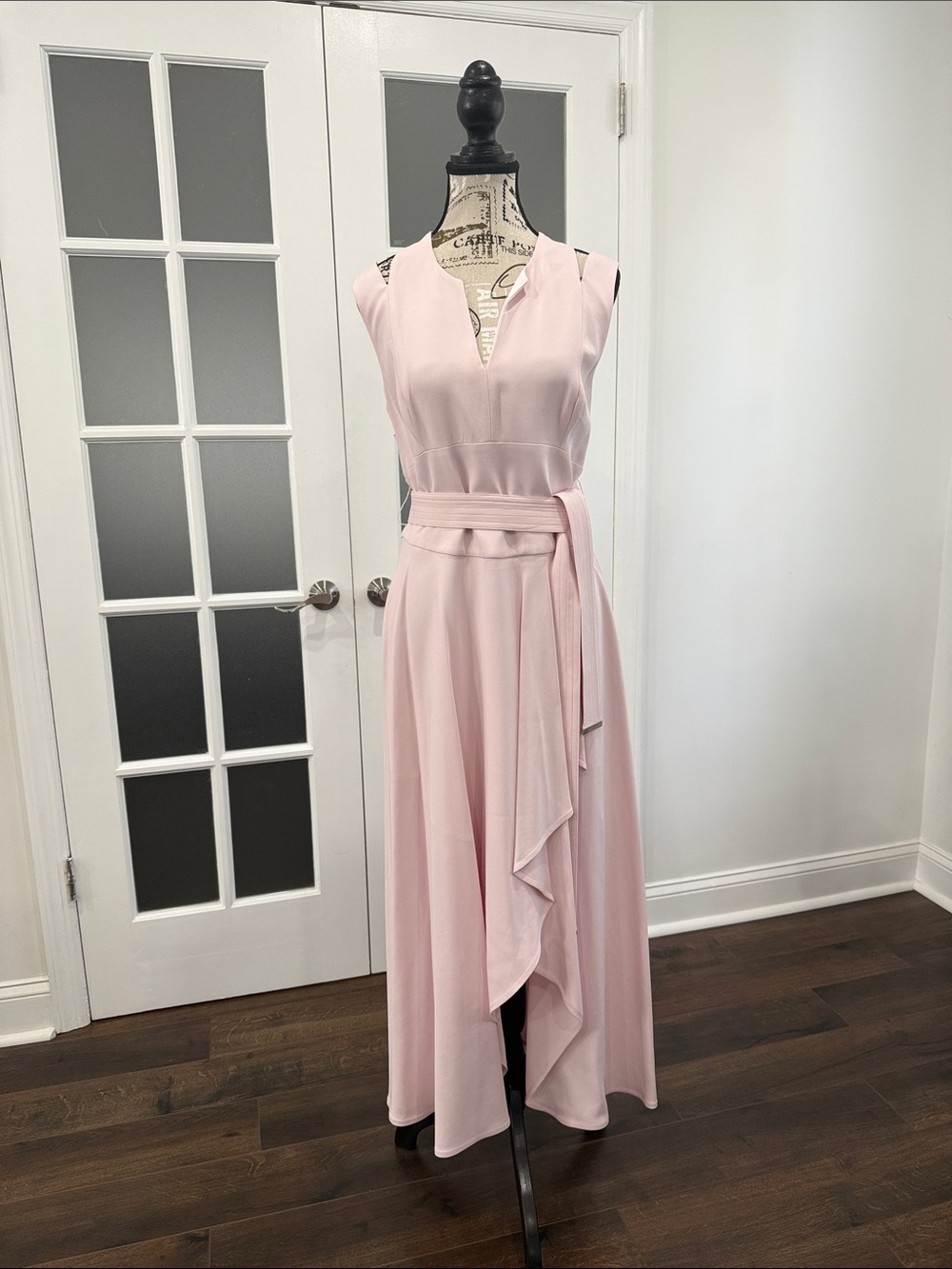 Karen Millen Blush Pink Sleeveless Maxi Dress with Waist Sash